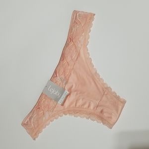 LEJABY Peachy Pink Lace Thong Panty